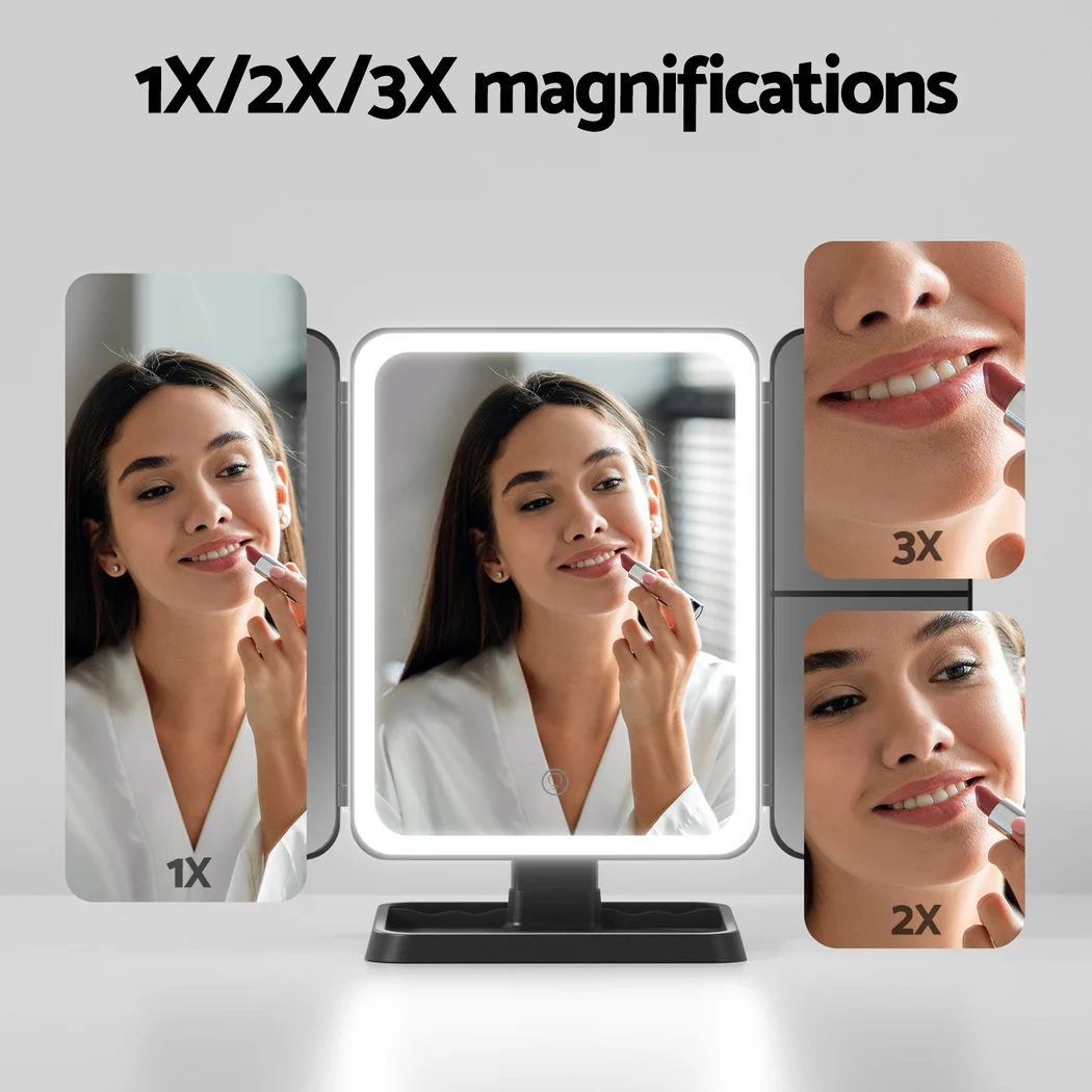 Embellir LED Makeup Mirror Tri-fold Lighted Vanity Mirrors 1X2X3X Magnifications - Image 5