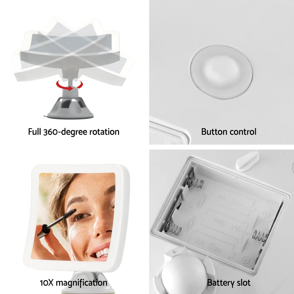Embellir Makeup Mirror 10X Magnification LED Light Adjustable Rotation Cordless Suction Cup - Image 7