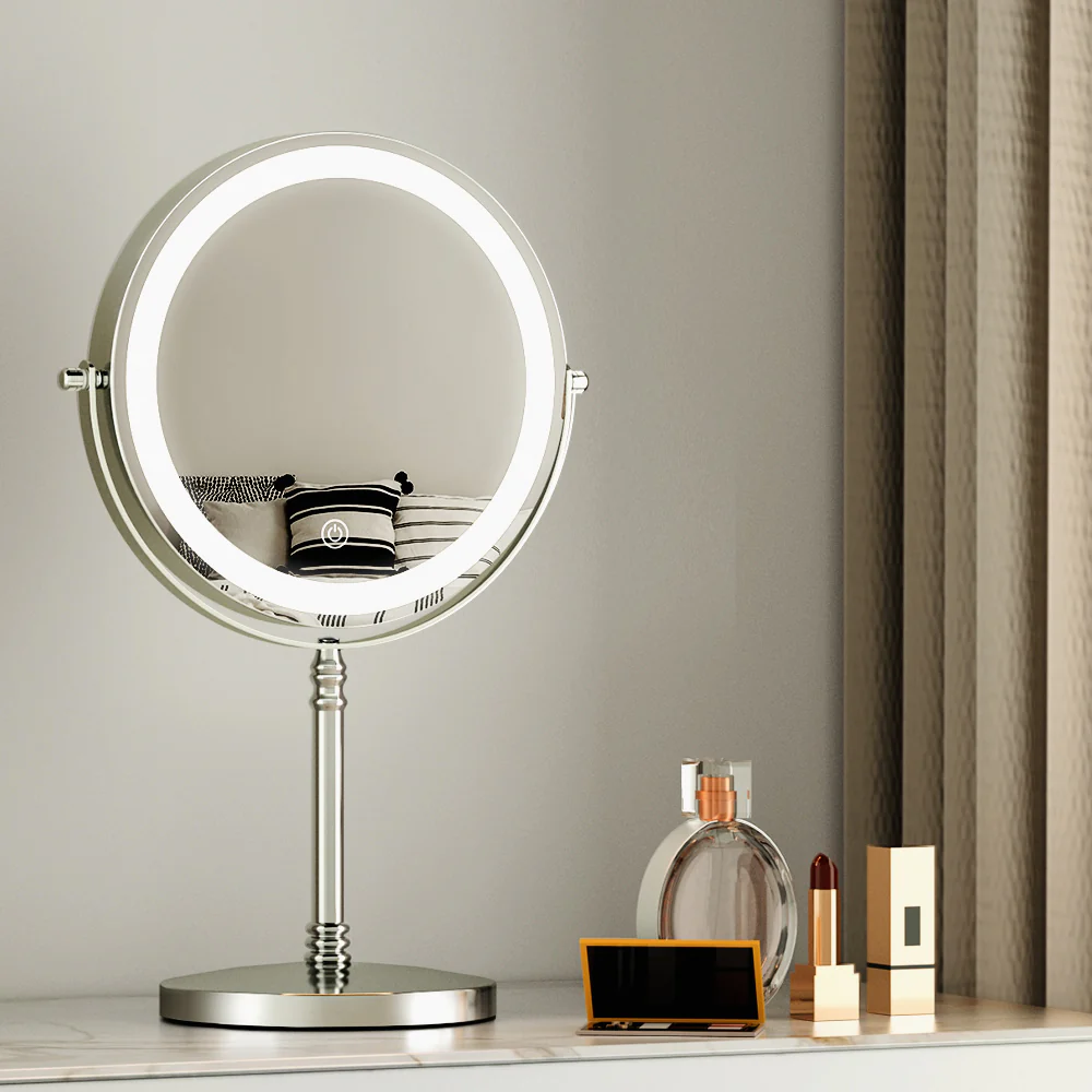 Embellir Makeup Mirror 20x20cm 10X Magnifying with LED Light Rotation Tabletop - Image 2