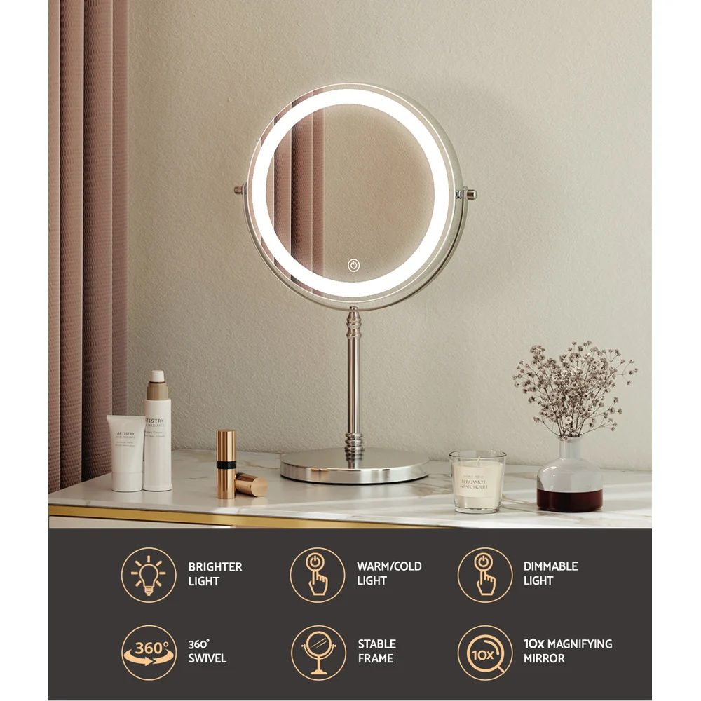 Embellir Makeup Mirror 20x20cm 10X Magnifying with LED Light Rotation Tabletop - Image 5