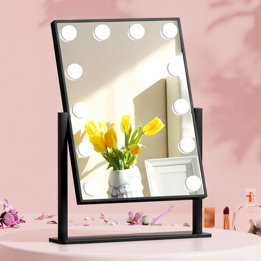 Embellir Makeup Mirror 30x48cm Hollywood Vanity with LED Light Rotation Tabletop - Image 2