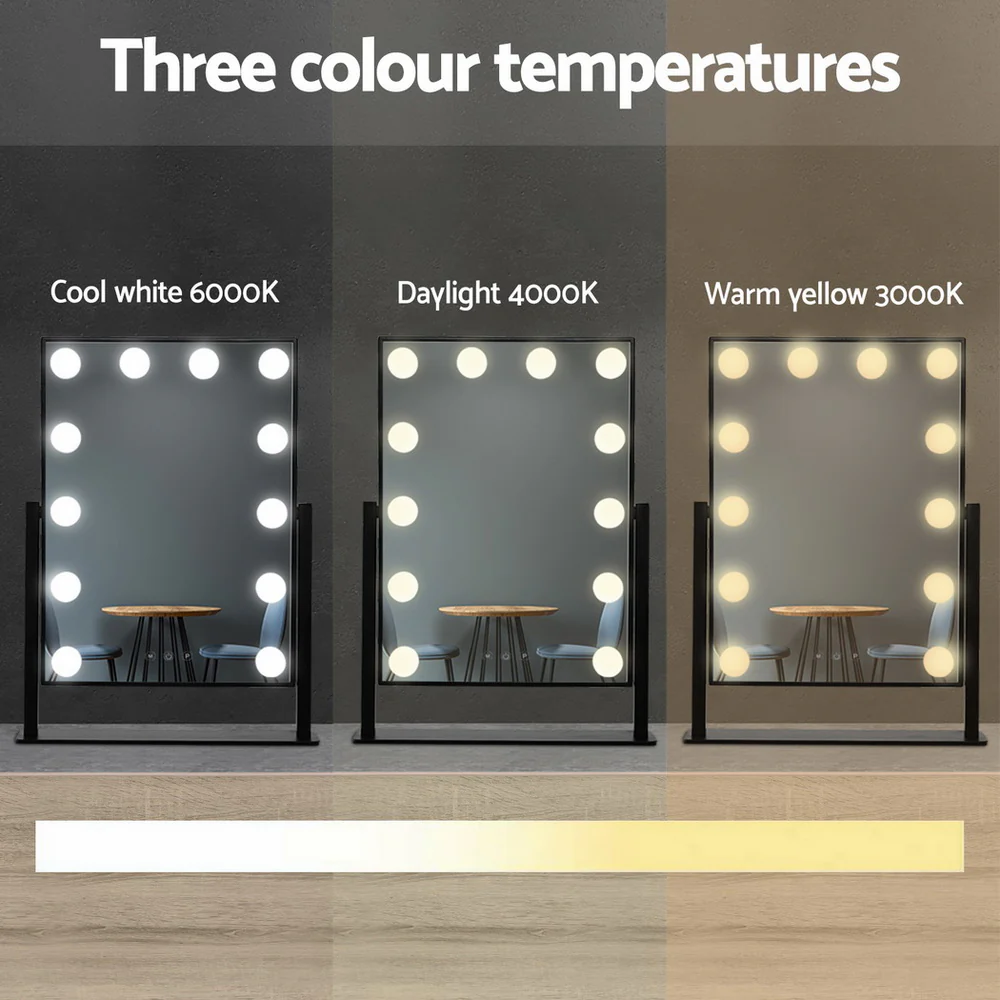 Embellir Makeup Mirror 30x48cm Hollywood Vanity with LED Light Rotation Tabletop - Image 4