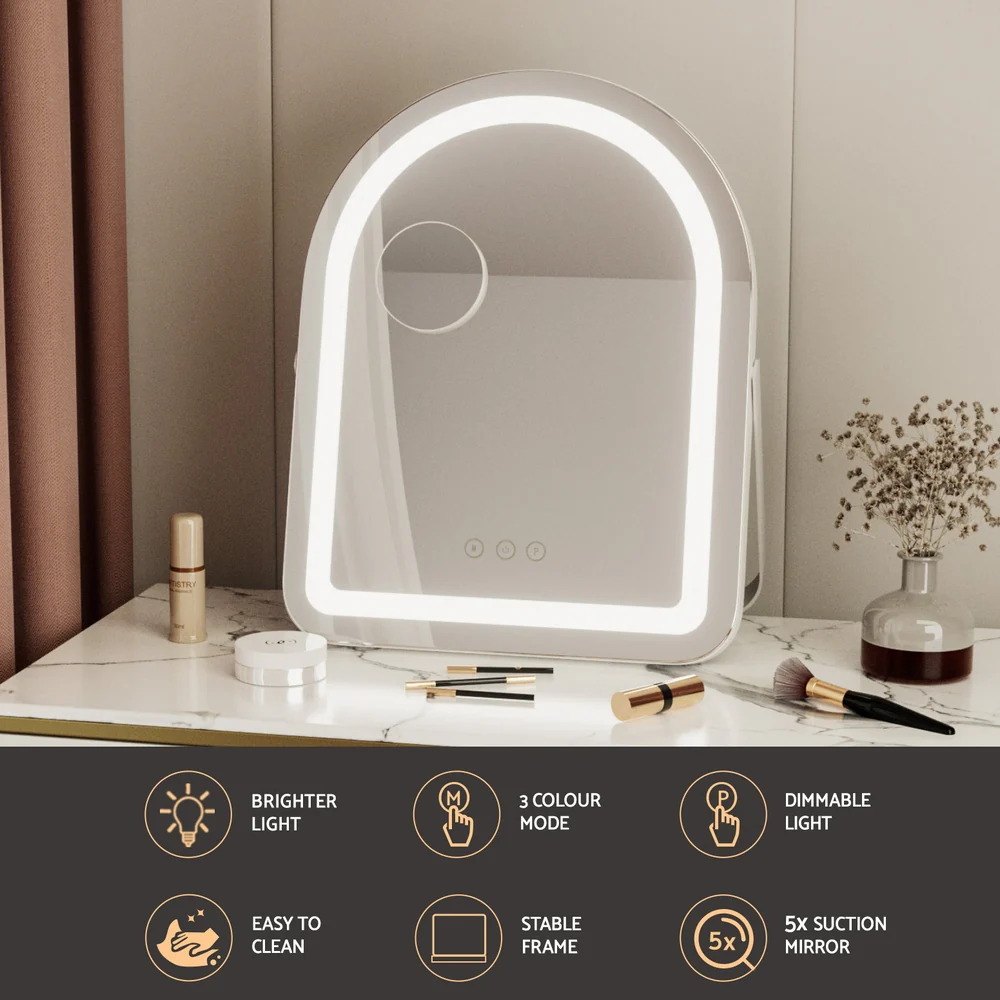Embellir Makeup Mirror 35x45cm Dressing Vanity LED Stripe Light with 5x Magnification Rotation White Arch - Image 5