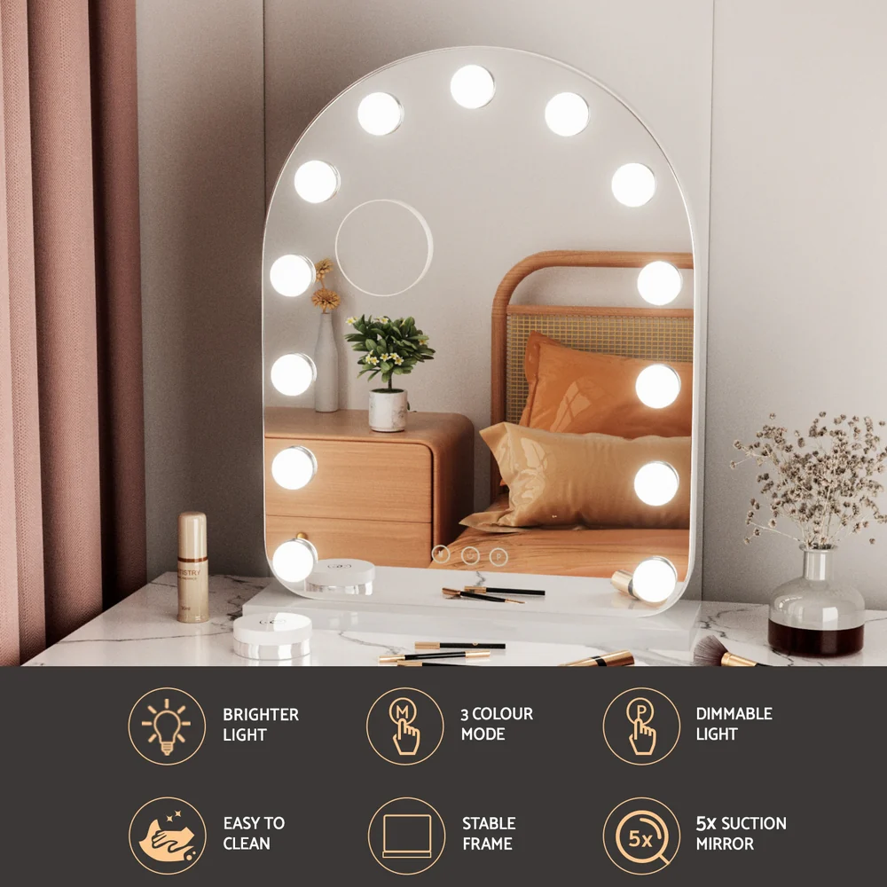 Embellir Makeup Mirror 40x50cm Dressing Vanity LED Bulb Light with 5x Magnification White Arch - Image 5
