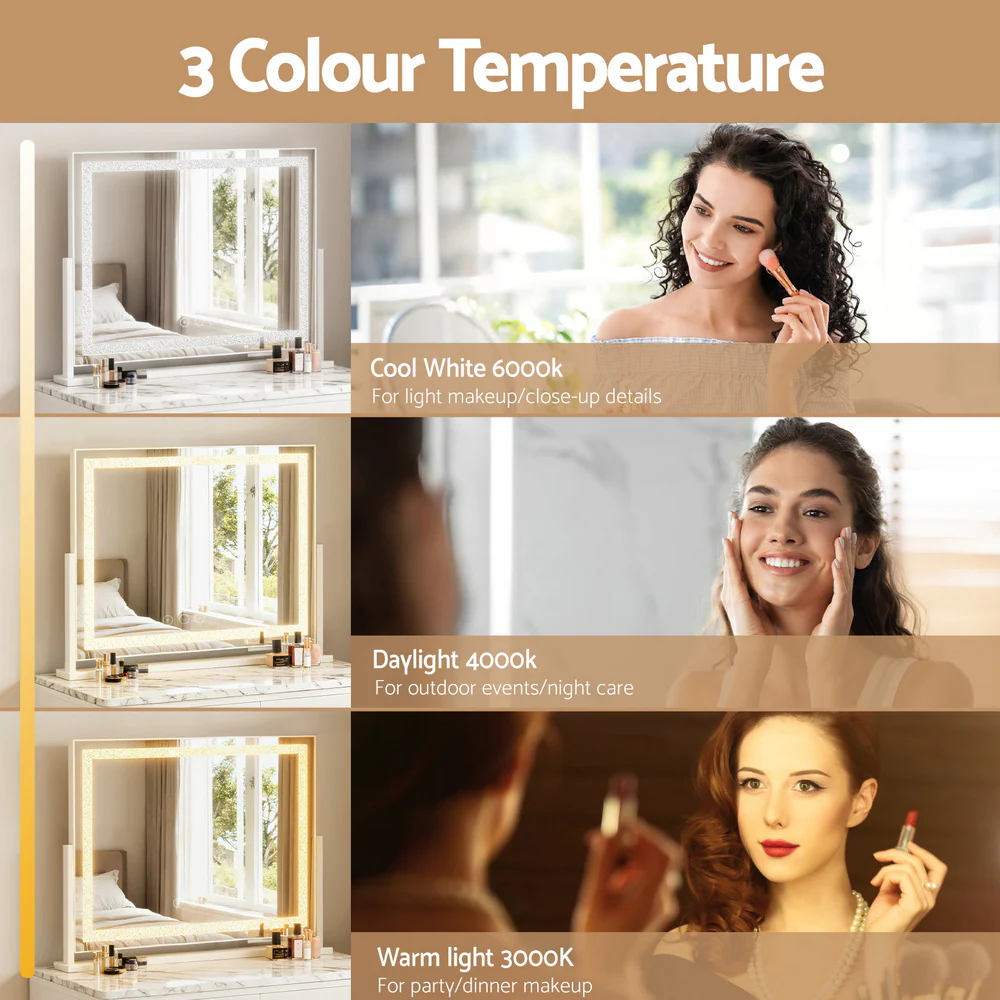 Embellir Makeup Mirror 60x50cm 360° Rotatable Vanity Mirror with Lights Crystal LED - Image 5
