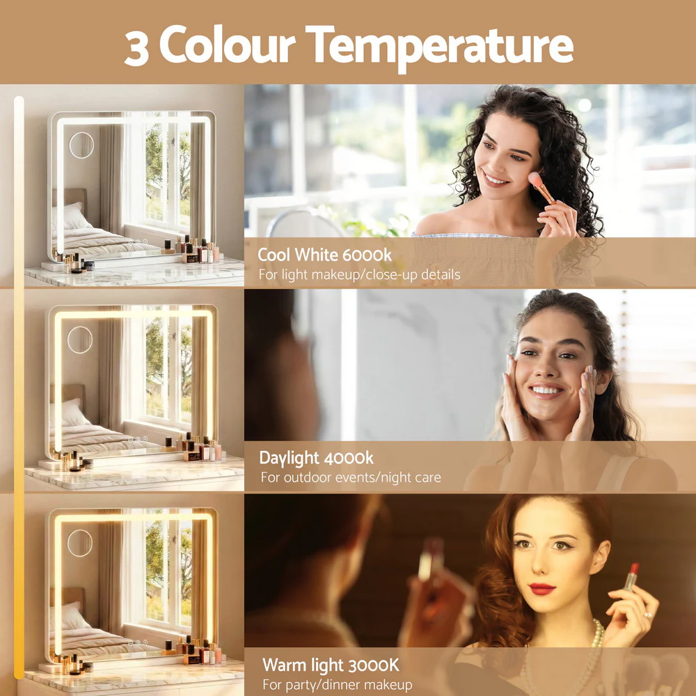 Embellir Makeup Mirror 60x50cm Hollywood Vanity with LED Light Tabletop White - Image 5