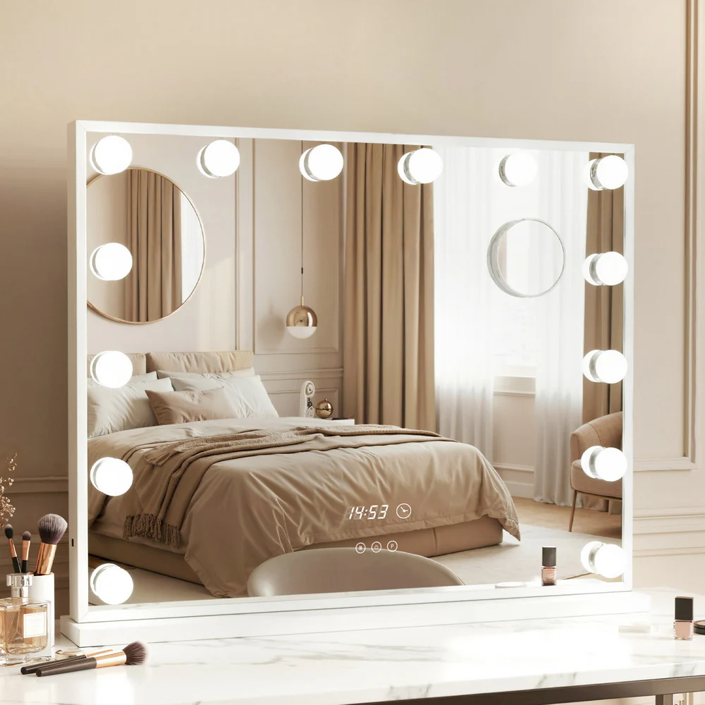 Embellir Makeup Mirror 60x52cm Hollywood Vanity with LED Light Tabletop White - Image 2