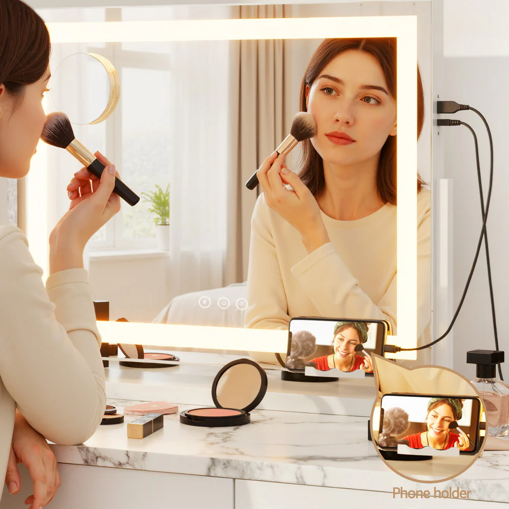 Embellir Makeup Mirror 80x58cm 360° Rotatable Vanity Mirror with Lights Bright Light Strip Adjustable - Image 7
