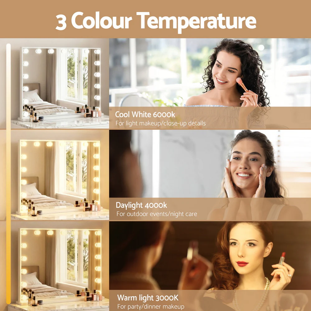 Embellir Makeup Mirror 80x60cm Hollywood Vanity with LED Light Tabletop White - Image 5