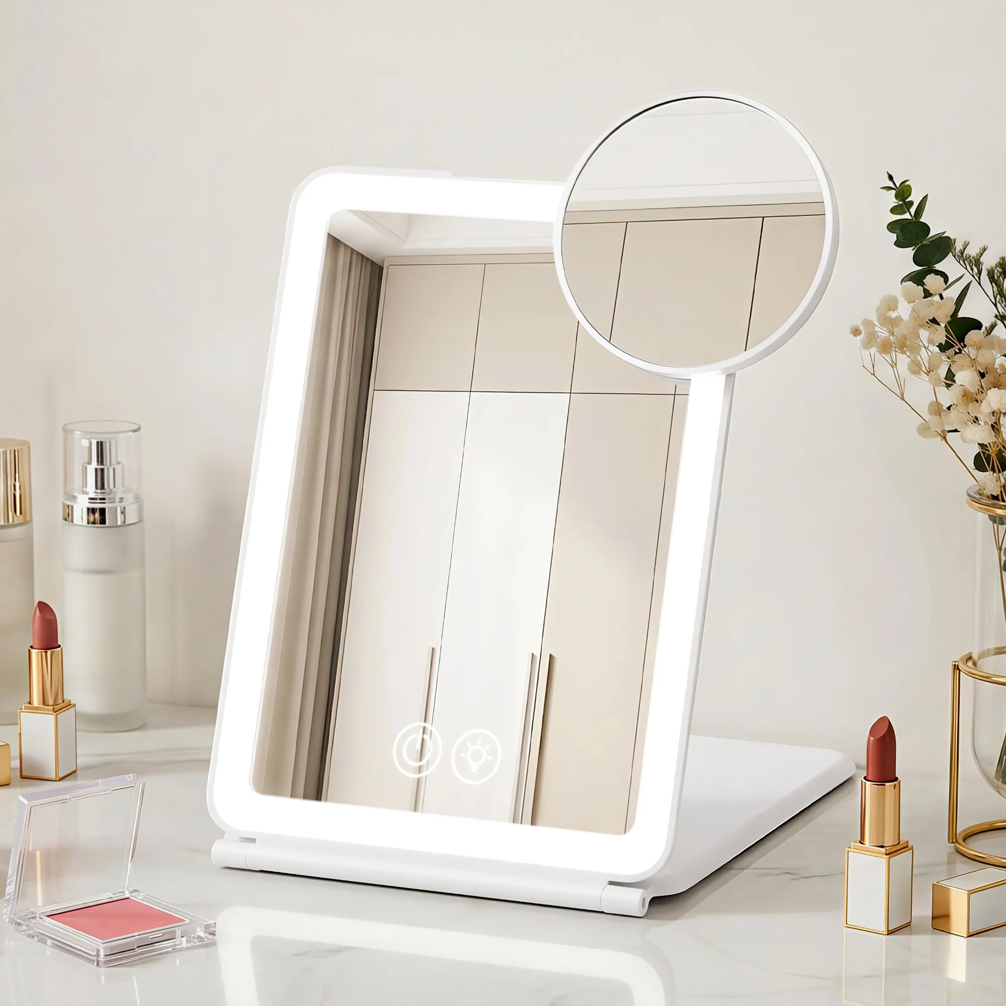 Embellir Portable Travel Makeup Mirror Rechargeable Makeup Mirror with Lights 10x Magnifier White - Image 2