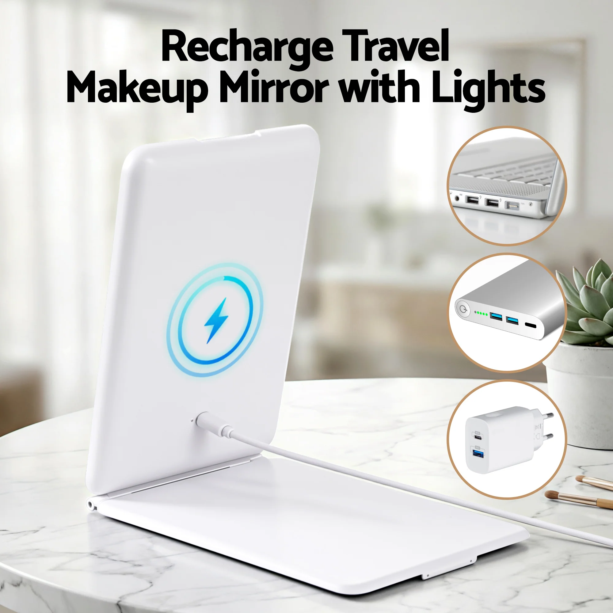 Embellir Portable Travel Makeup Mirror Rechargeable Makeup Mirror with Lights 10x Magnifier White - Image 8