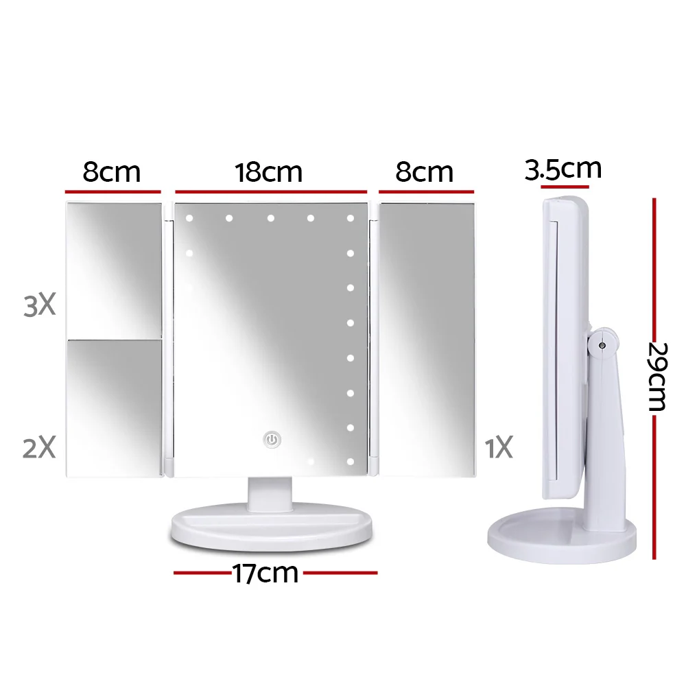 Embellir Tri-fold Makeup Mirror 1X2X3X Magnifying with LED Light Travel Portable - Image 3