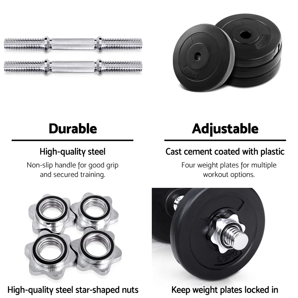 Everfit 10kg Dumbbell Set Weight Plates Dumbbells Lifting Bench - Image 5