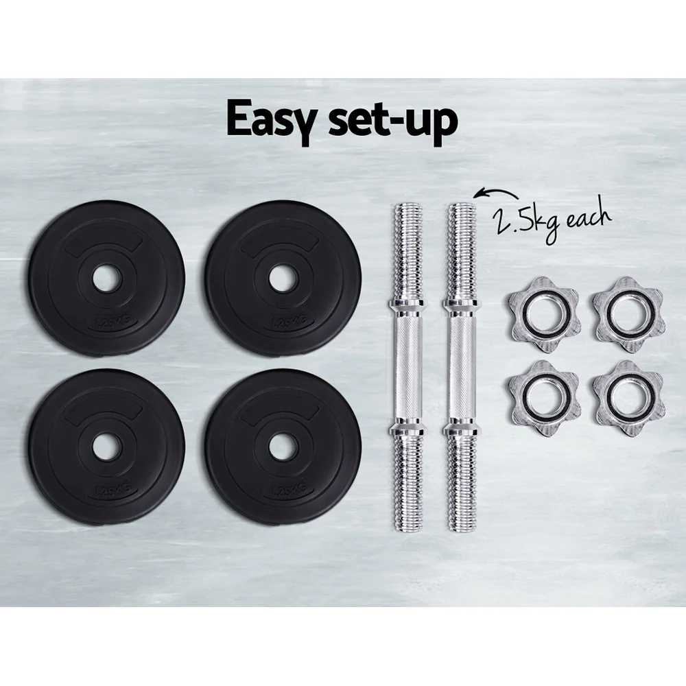 Everfit 10kg Dumbbell Set Weight Plates Dumbbells Lifting Bench - Image 6