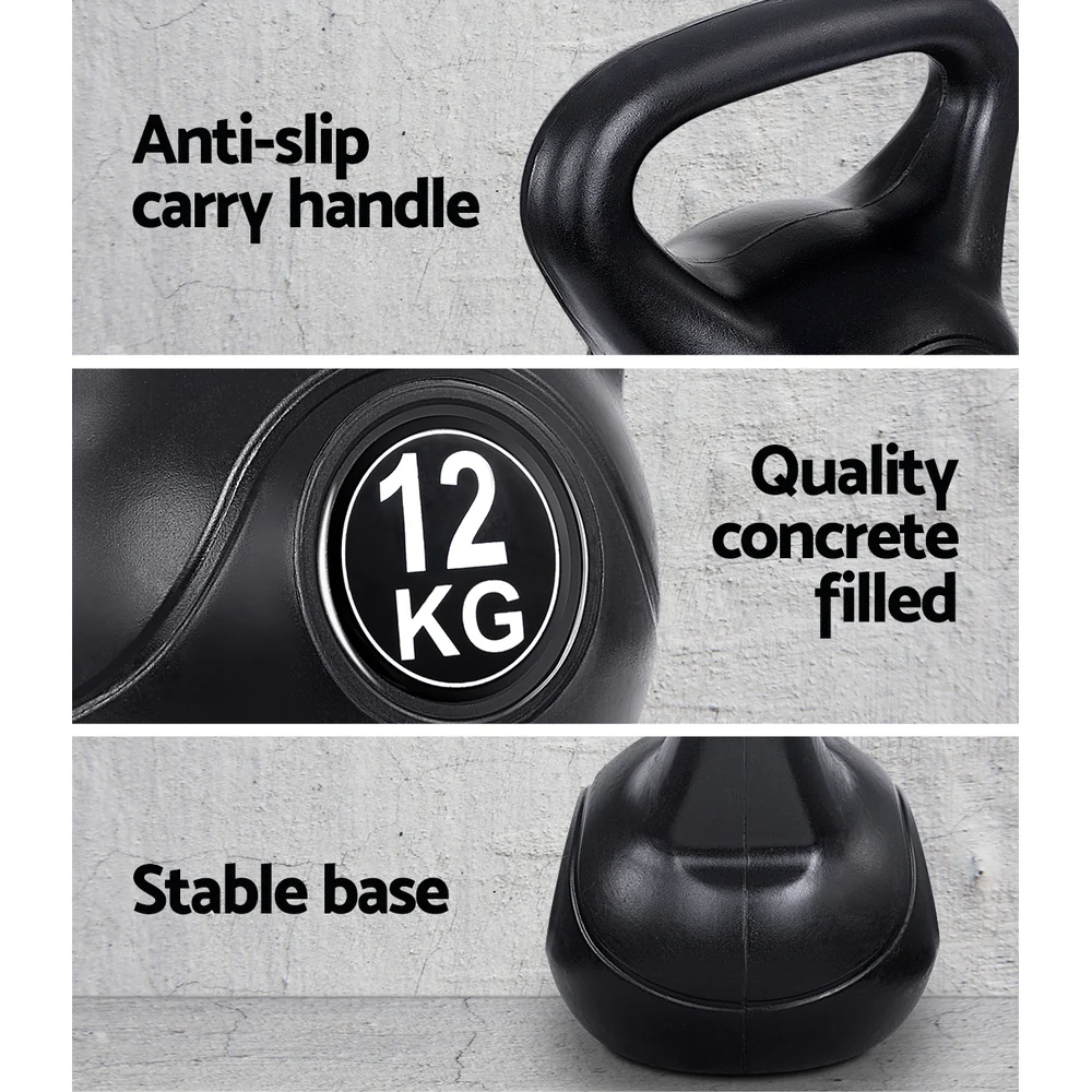 Everfit 12kg Kettlebell Set Weight Lifting Bench Dumbbells Kettle Bell Gym Home - Image 5