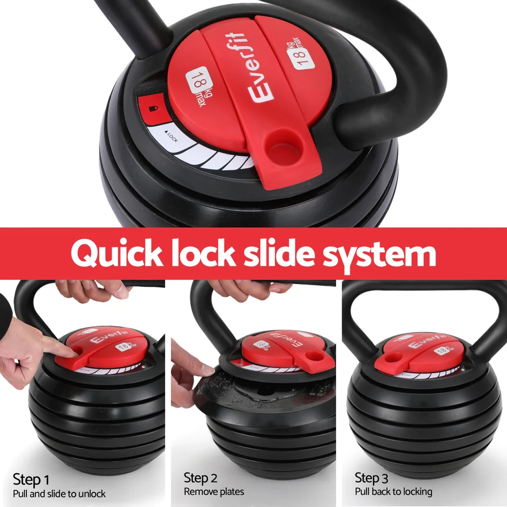 Everfit 18kg Adjustable Kettlebell Set Portable Kettle Bell Weight Dumbbells 10lbs 40lbs - Image 4