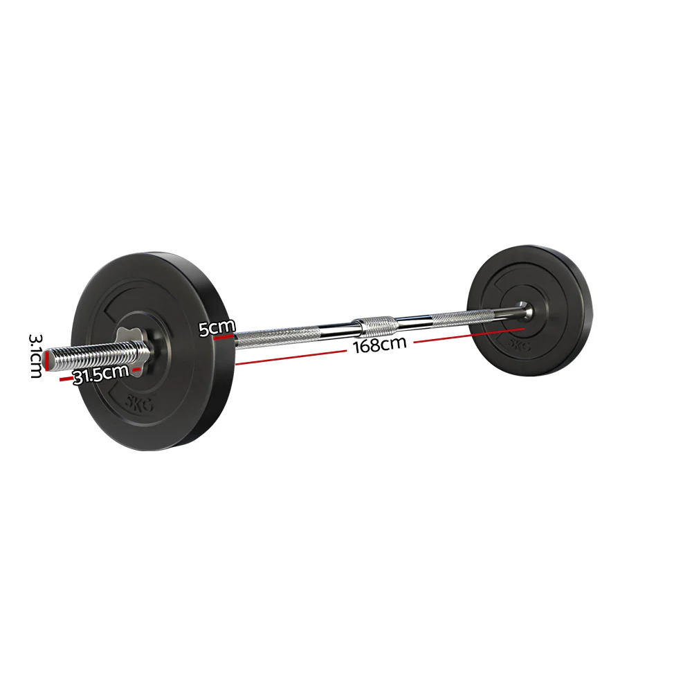 Everfit 18kg Barbell Set Weight Plates Bar Lifting Bench 168cm - Image 3