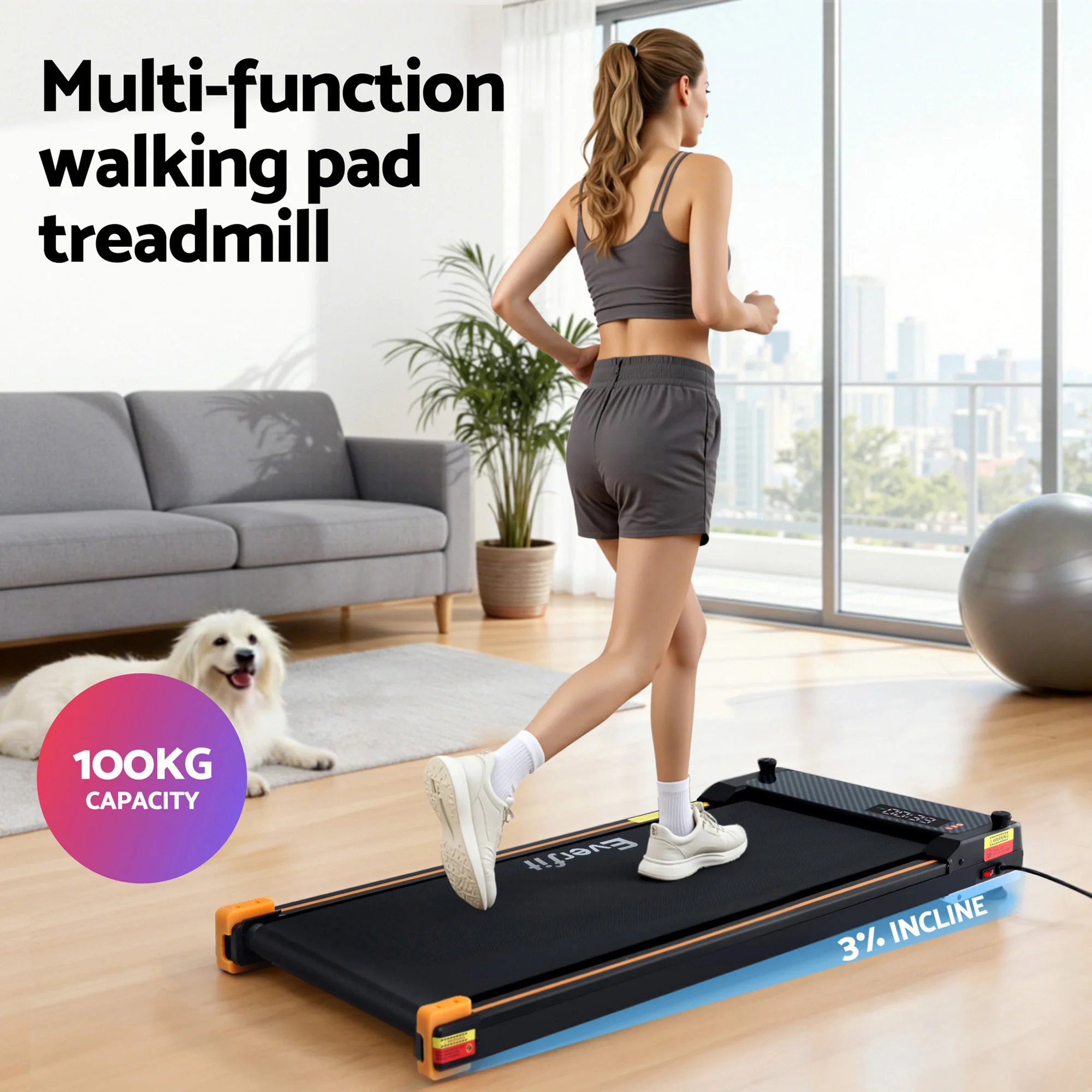 Everfit 2 Side Walking Pad Treadmill with Massage Function Fitness 380mm Black - Image 8