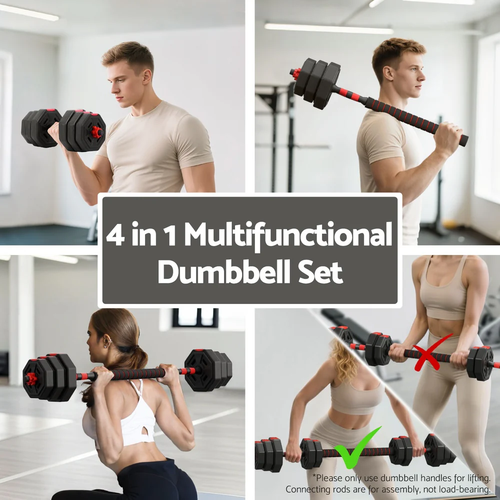 Everfit 20kg Adjustable Dumbbell Barbell Set Weight Plates Home Workout - Image 5