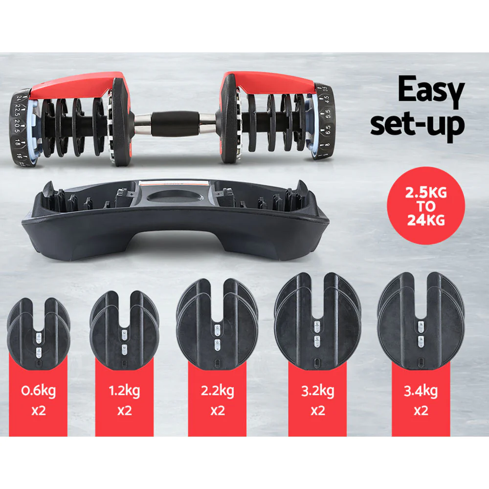 Everfit 24kg Dumbbells Adjustable Dumbbell Weight Plates Home Gym 2pcs - Image 6