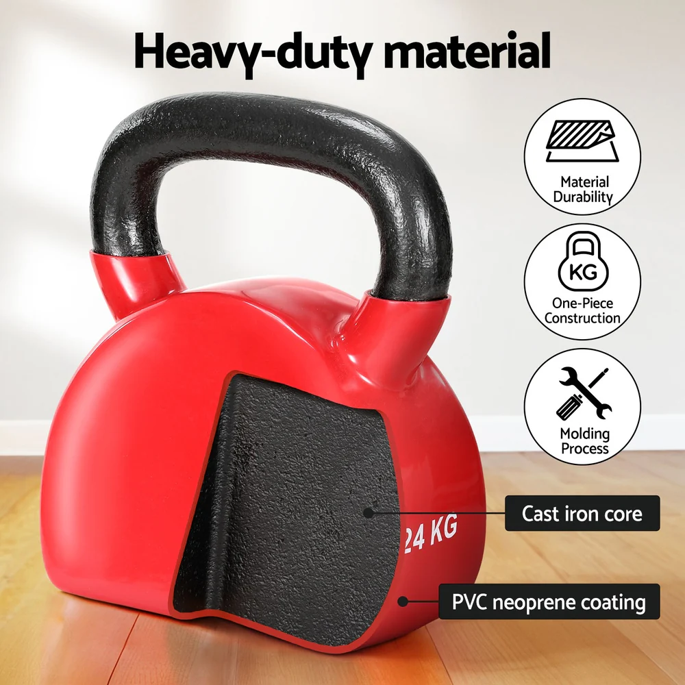 Everfit 24kg Kettlebell Weightlifting Bench Dumbbells Kettle Bell Gym Home - Image 4