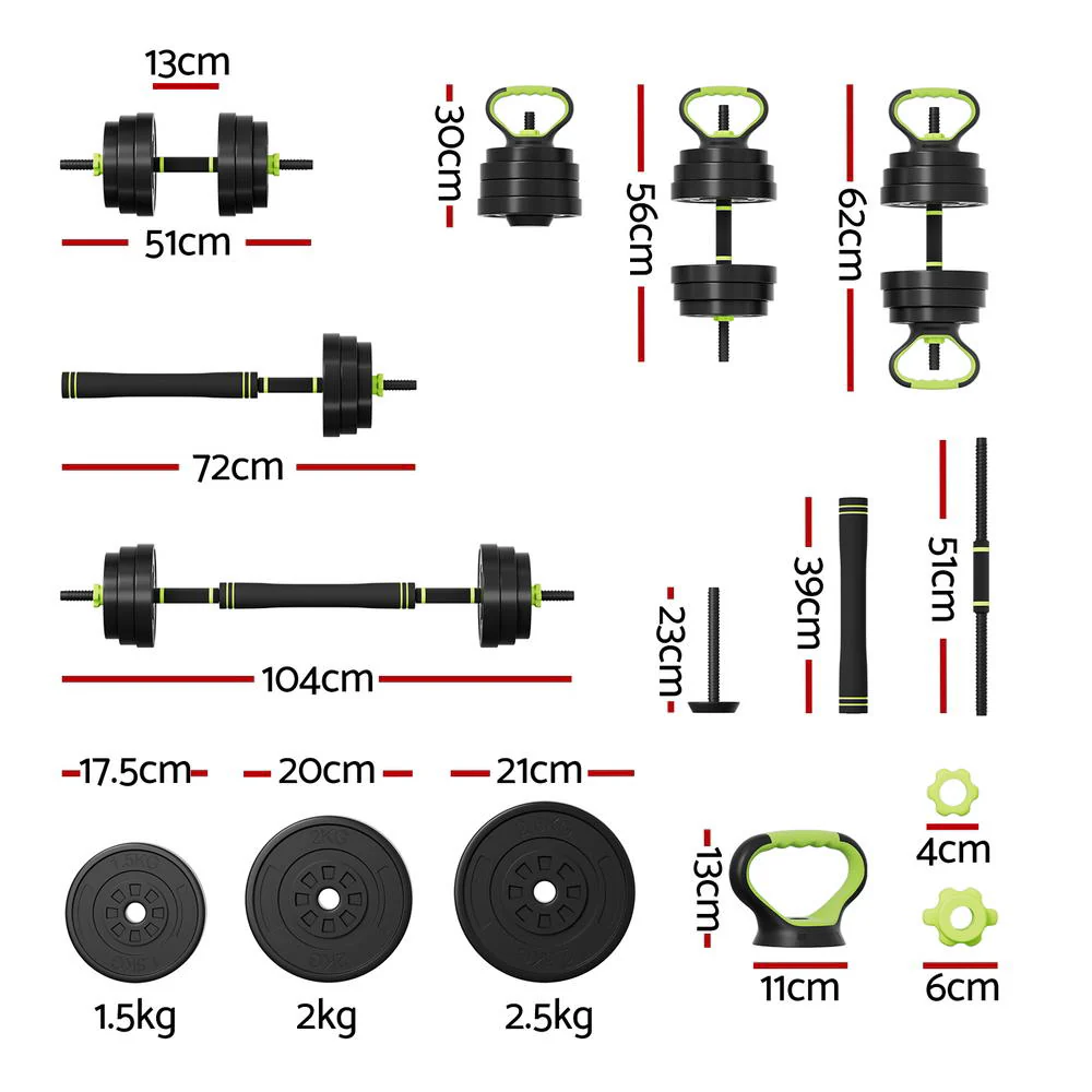 Everfit 25kg Adjustable Dumbbells Set Kettle Bell Weight Plates Barbells Gym - Image 3