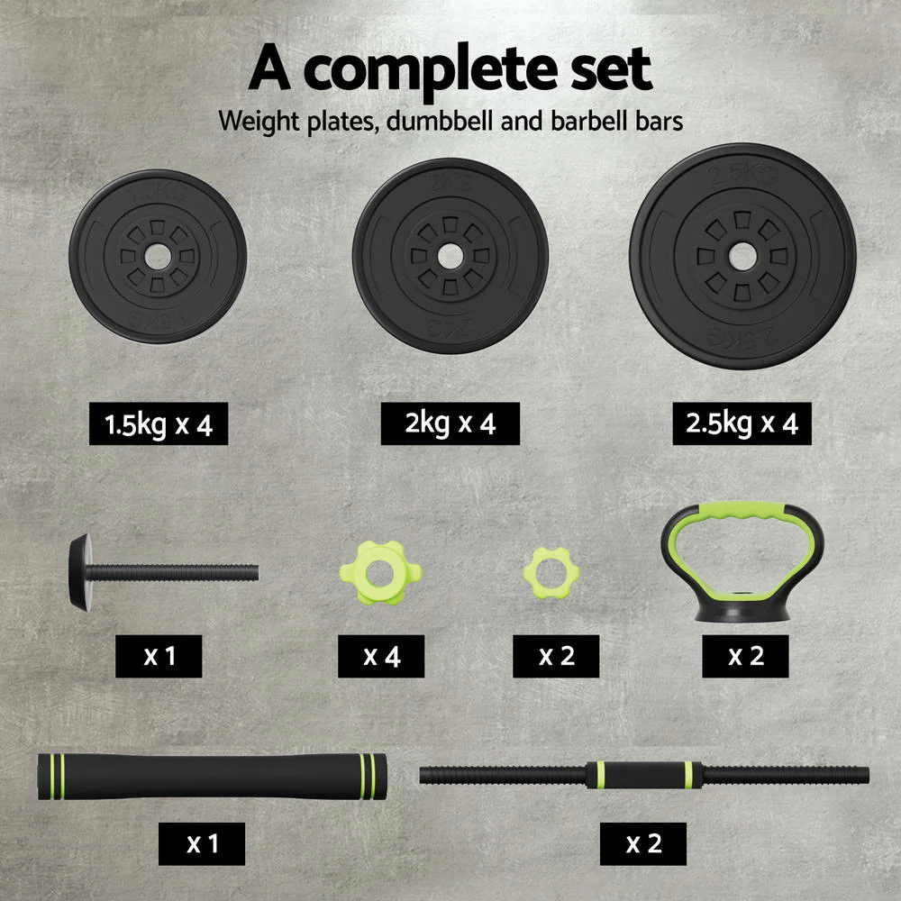 Everfit 25kg Adjustable Dumbbells Set Kettle Bell Weight Plates Barbells Gym - Image 7