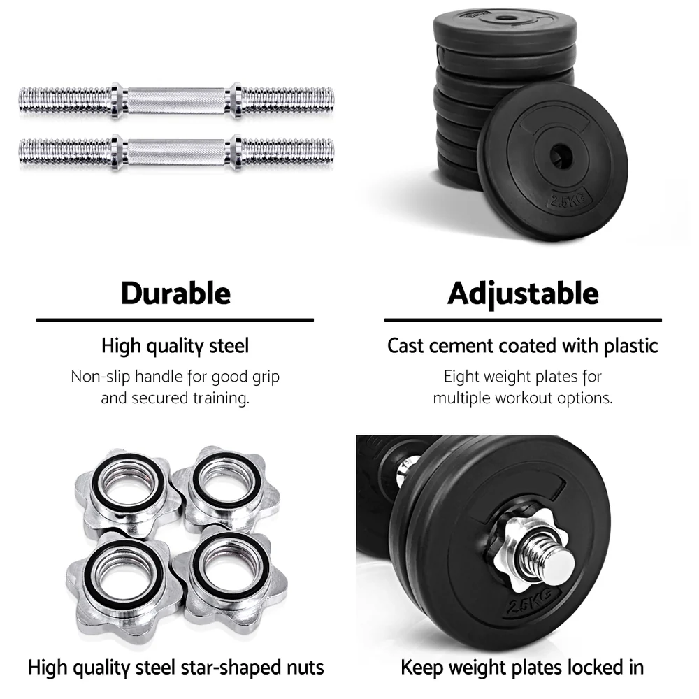Everfit 25kg Dumbbell Set Weight Plates Dumbbells Lifting Bench - Image 5
