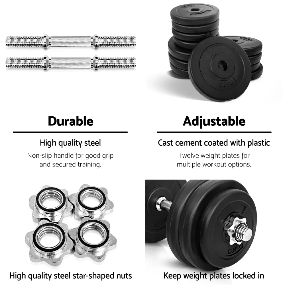 Everfit 30kg Dumbbell Set Weight Plates Dumbbells Lifting Bench - Image 5