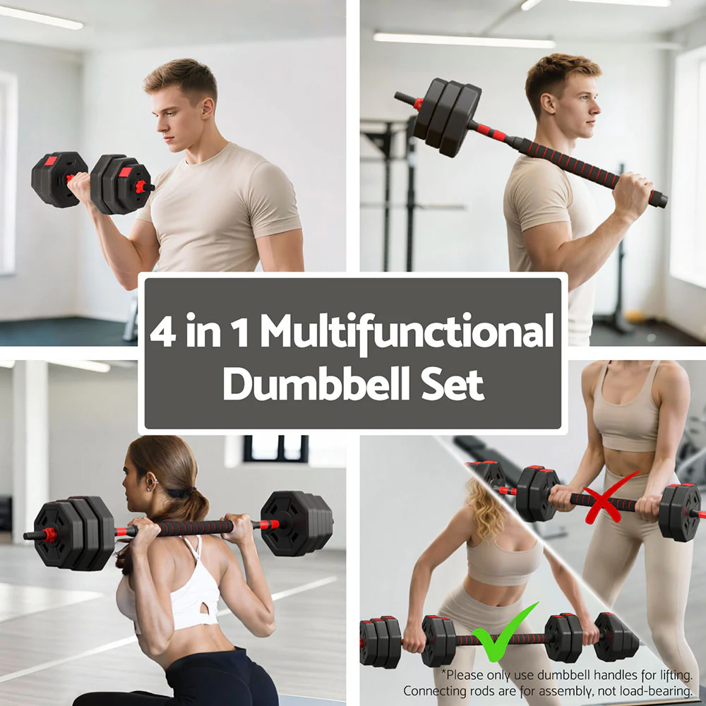 Everfit 40kg Adjustable Dumbbell Barbell Set Weight Plates Home Workout - Image 5