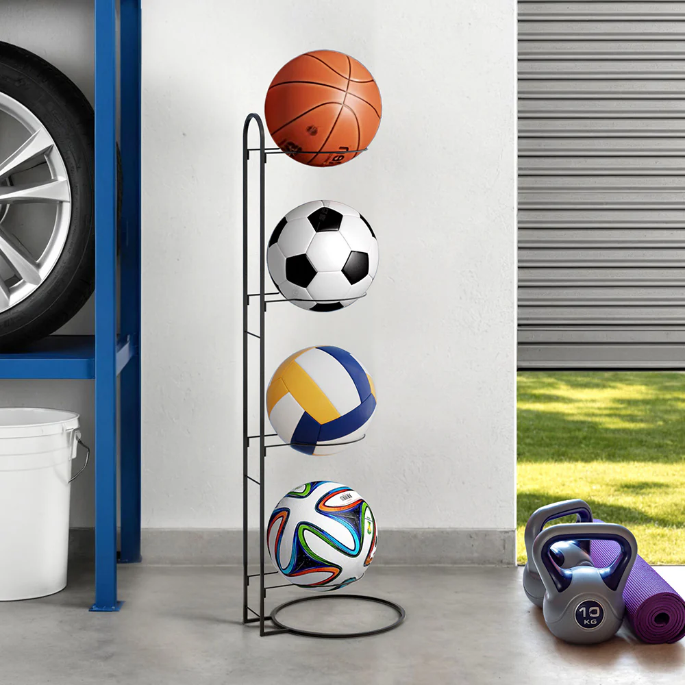 Everfit Ball Storage Rack Sports Equipment Organizer 4-Tier Holder for Garage Gym Black - Image 2