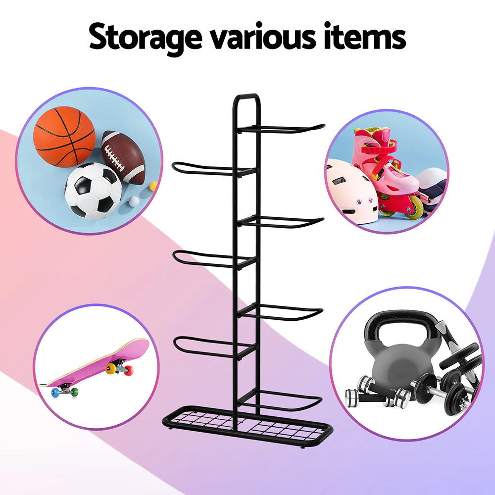 Everfit Ball Storage Rack Sports Equipment Organizer 7-Tier Holder for Garage Gym Black - Image 6