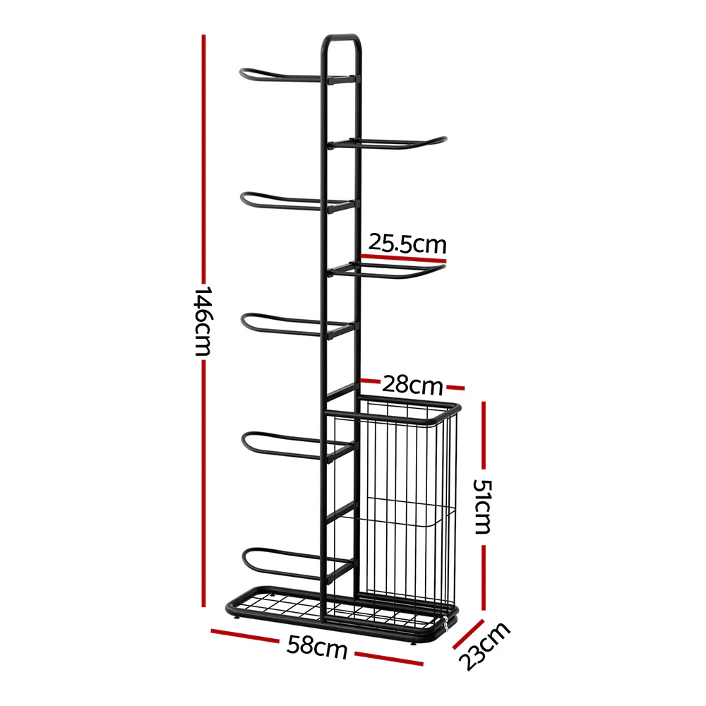 Everfit Ball Storage Rack Sports Equipment Organizer 7-Tier with Basket for Garage Gym Black - Image 3