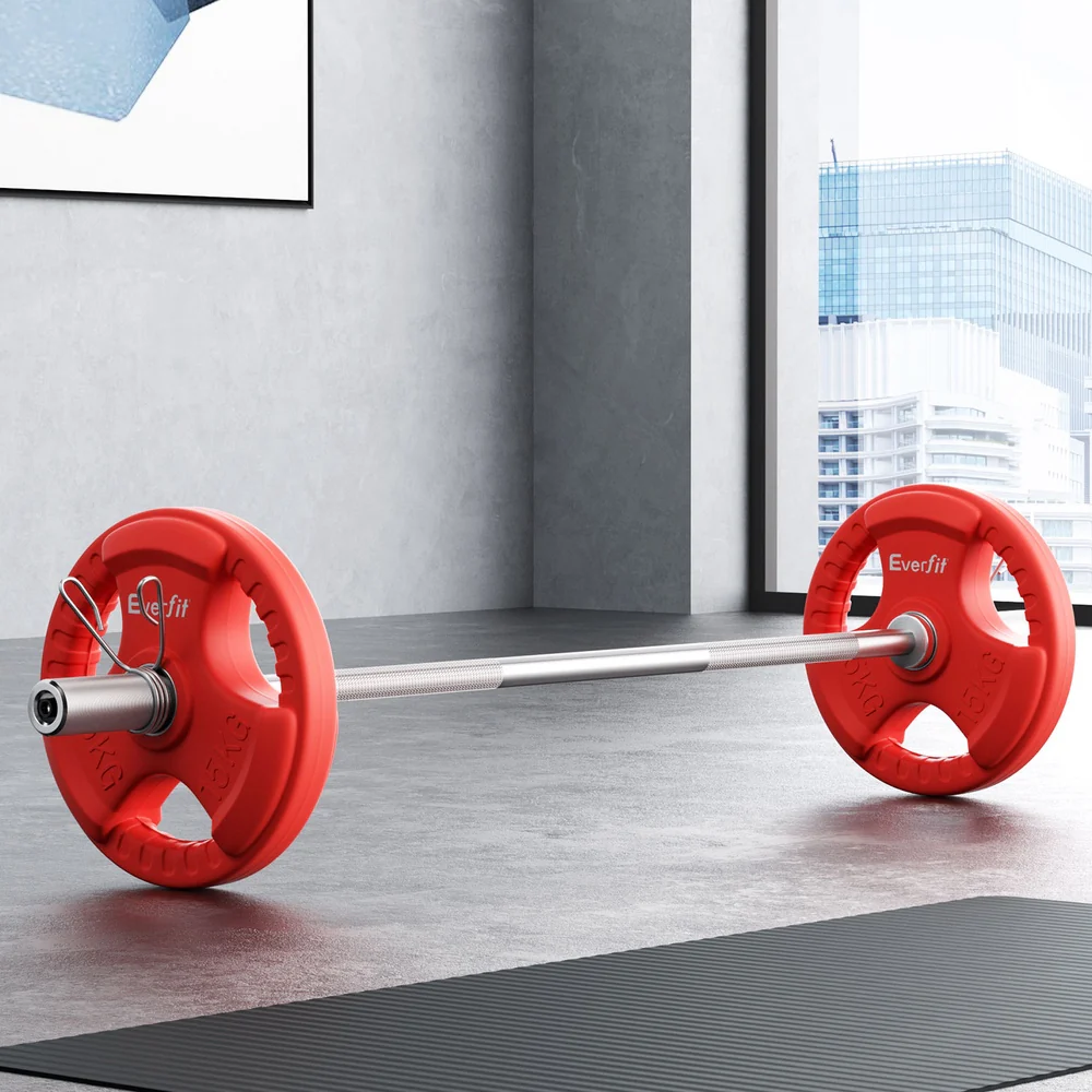 Everfit Barbells Set 36kg 120cm Dumbbell Barbell Plate Weight Lifting Home Gym Red Lifting - Image 2