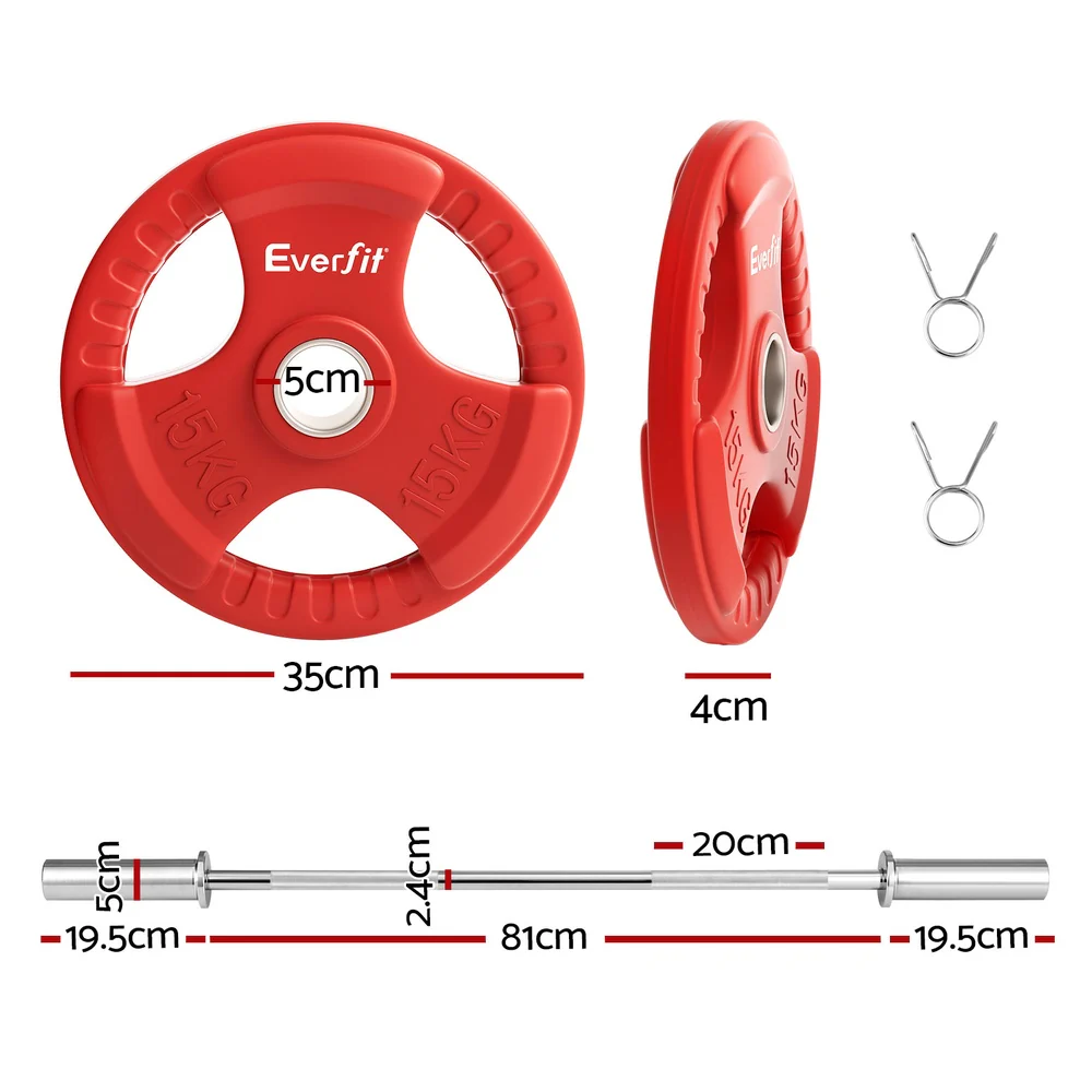 Everfit Barbells Set 36kg 120cm Dumbbell Barbell Plate Weight Lifting Home Gym Red Lifting - Image 3
