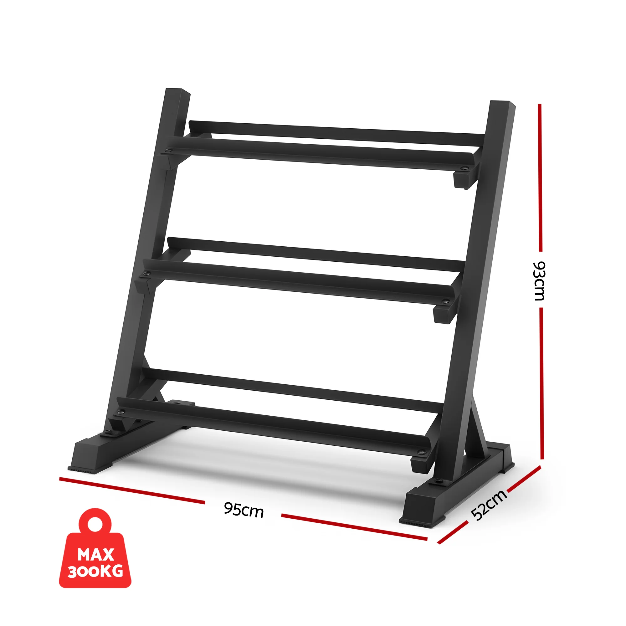 Everfit Dumbbell Rack 3-Tier Heavy Duty Weight Storage for Home Gym 300kg Capacity Black - Image 3