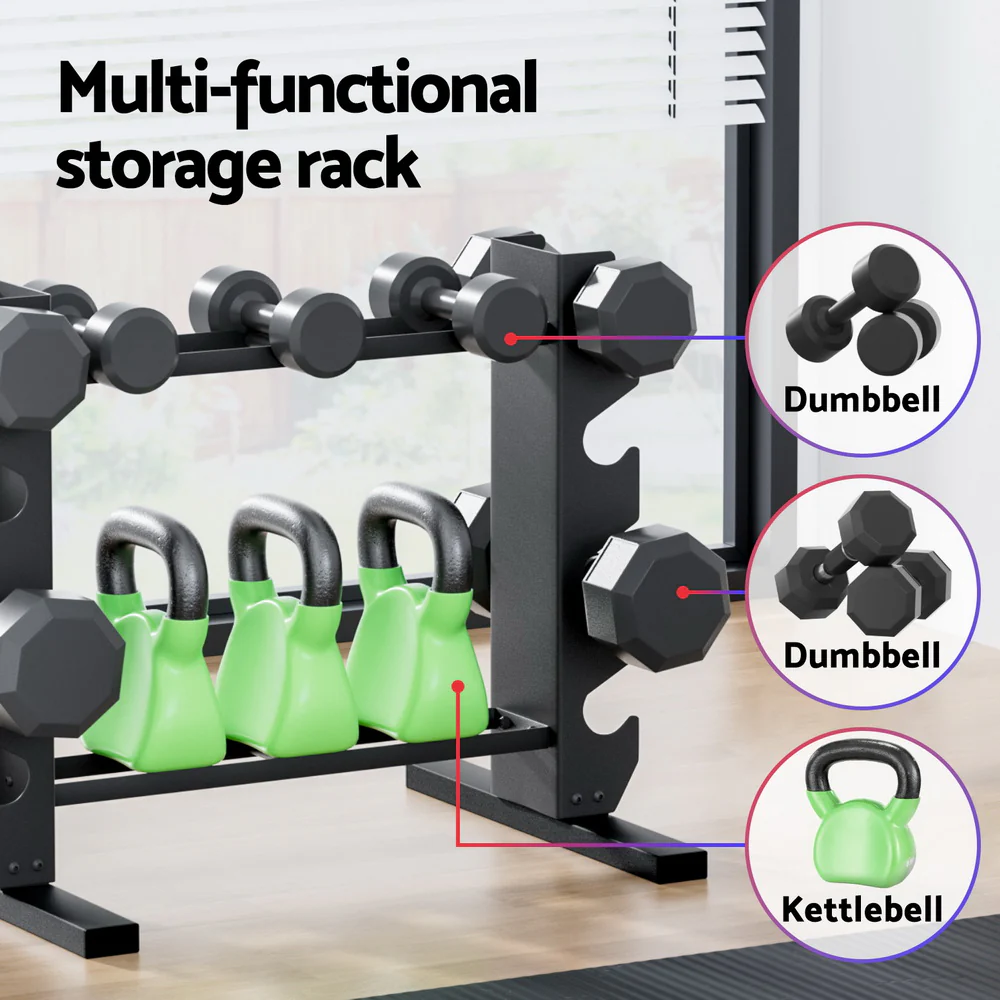 Everfit Dumbbells Rack Dumbbell Kettlebell Stand Home Gym Storage 200kg Capacity - Image 5
