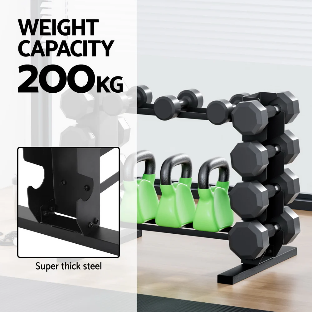 Everfit Dumbbells Rack Dumbbell Kettlebell Stand Home Gym Storage 200kg Capacity - Image 7