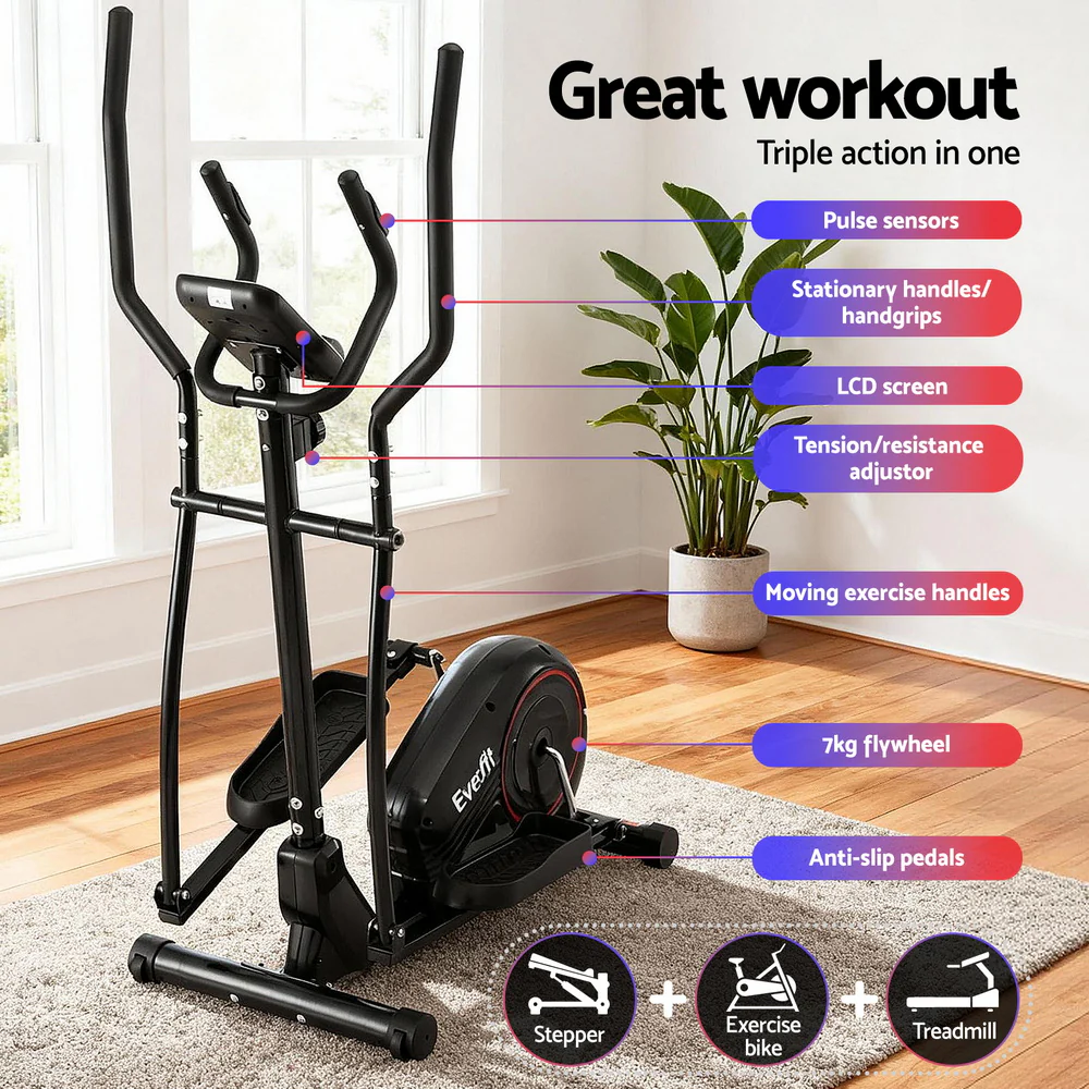 Everfit Exercise Bike Elliptical Cross Trainer Home Gym Fitness Machine LCD - Image 5