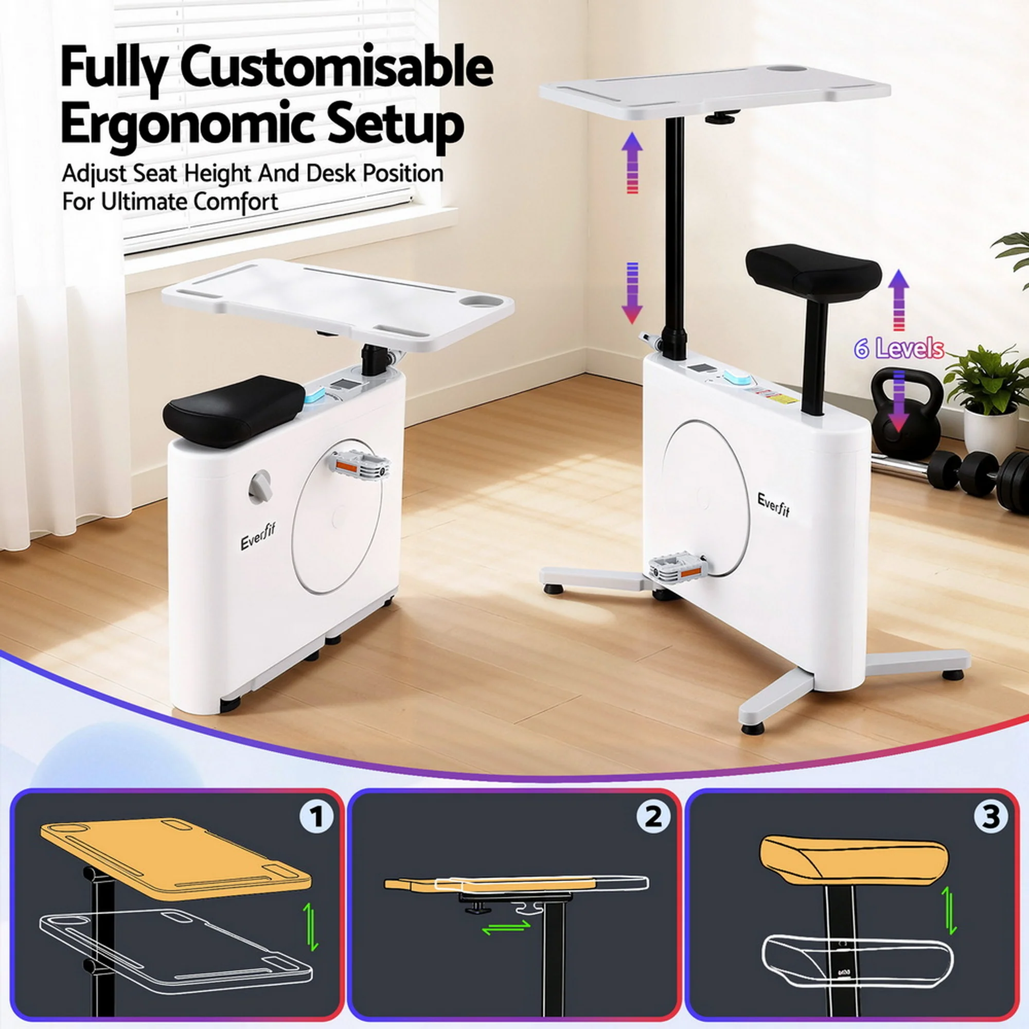 Everfit Exercise Bike Magnetic Desk Bike with Tabletop Fitness Home Workout Gym - Image 7