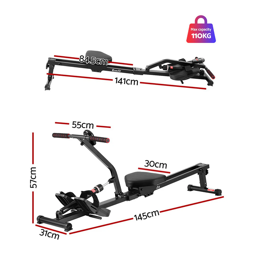 Everfit Hydraulic Rowing Machine Rower 12 Levels Resistance Exercise Fitness Gym Cardio - Image 2