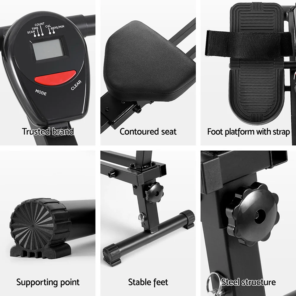 Everfit Hydraulic Rowing Machine Rower 12 Levels Resistance Exercise Fitness Gym Cardio - Image 6