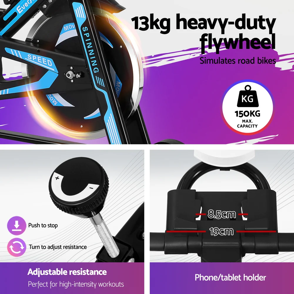 Everfit Spin Bike Exercise Bike 13KG Flywheel Fitness 150kg capacity - Image 7