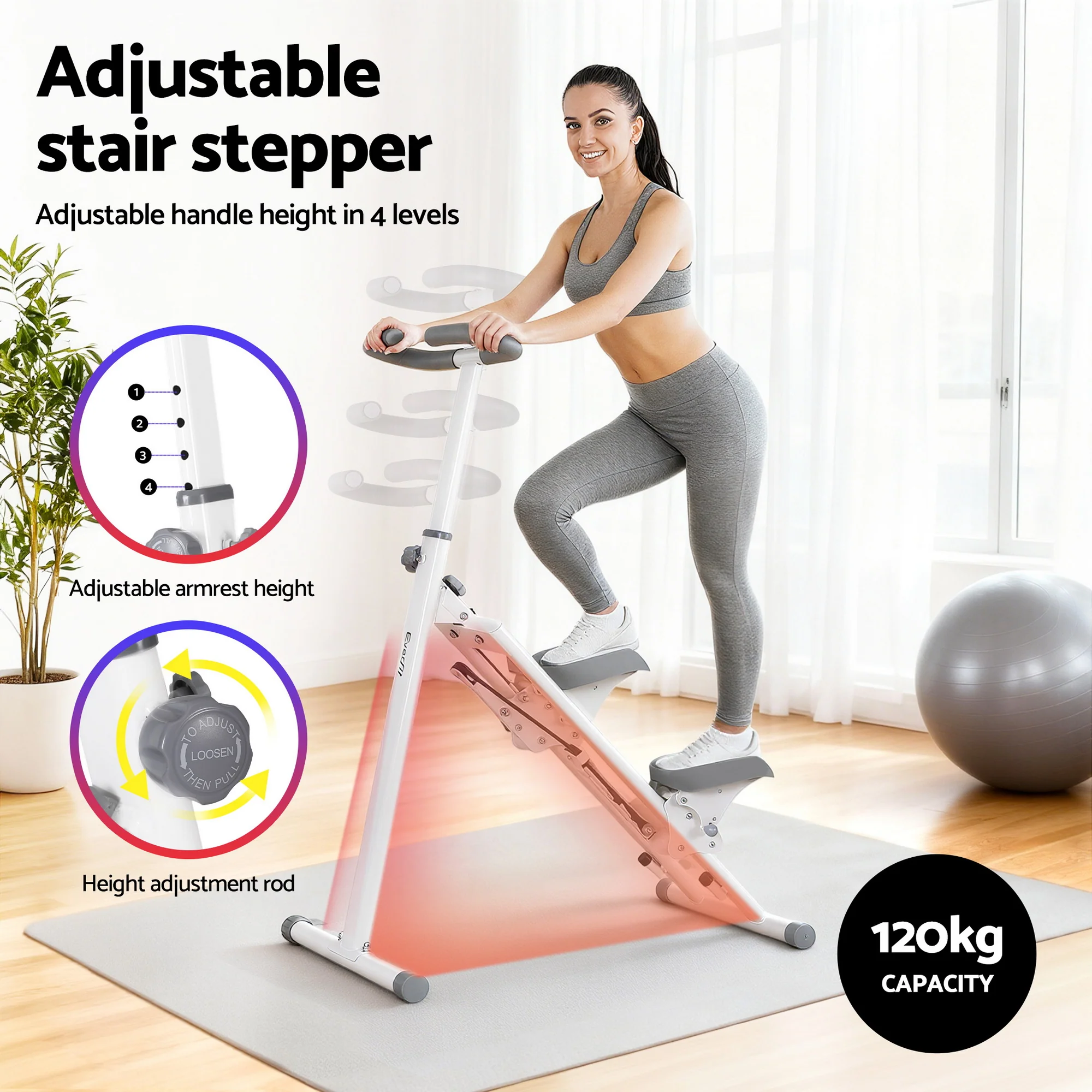 Everfit Step Machine Stair Climber for Home Gym Exercise Foldable LED Display Adjustable Handlebar - Image 4