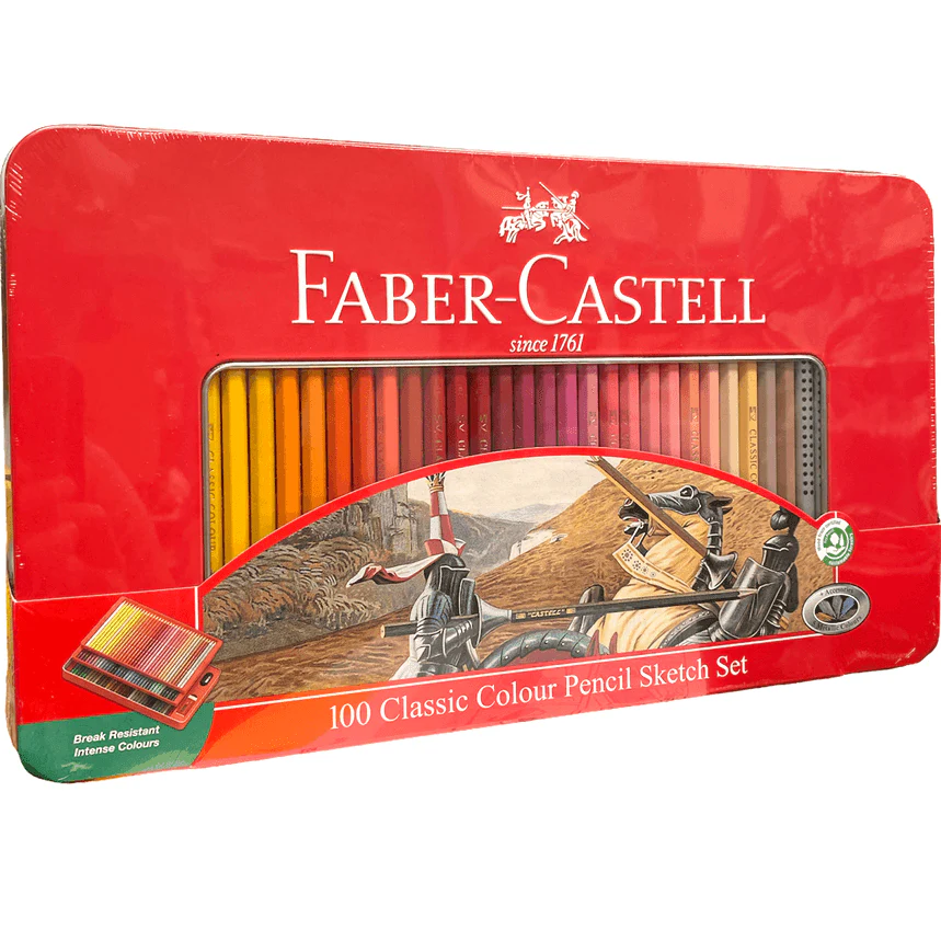 Faber-Castell 100 Classic Sketch Coloured Pencils Tin Set Sharpener - Image 2