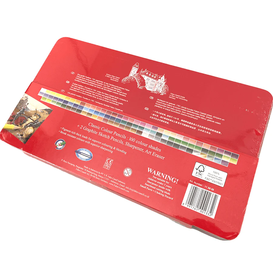 Faber-Castell 100 Classic Sketch Coloured Pencils Tin Set Sharpener - Image 4