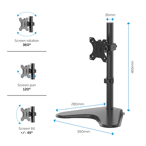 Fellowes Professional Series Freestanding Single Monitor Arm (Black) - Image 4