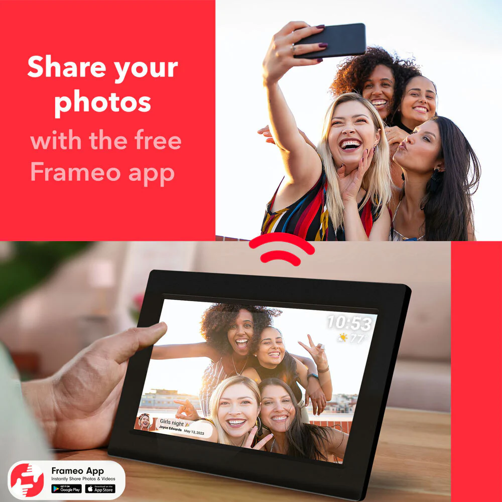 FireFly Frameo 10.1'' Wi-Fi Digital Photo Frame 32GB Storage Glass (Black) - Image 2