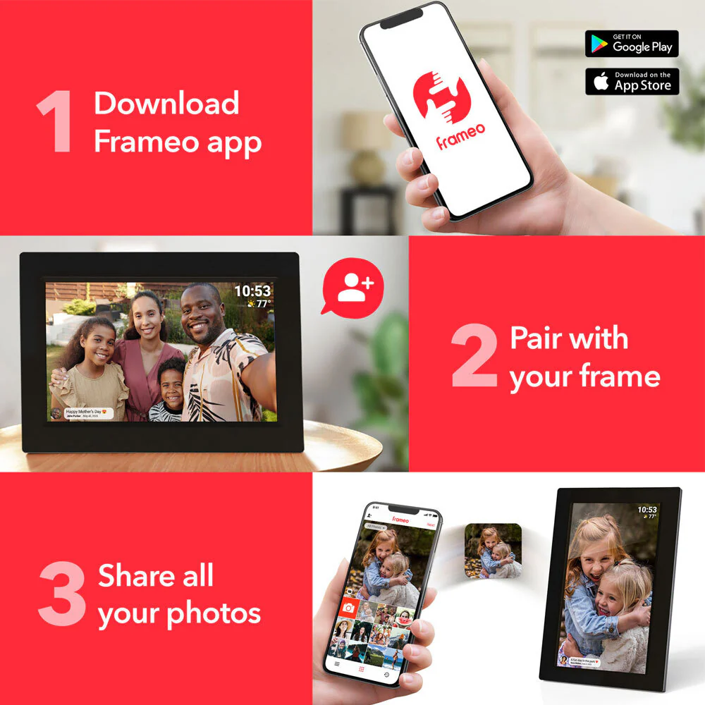 FireFly Frameo 10.1'' Wi-Fi Digital Photo Frame 32GB Storage Glass (Black) - Image 3