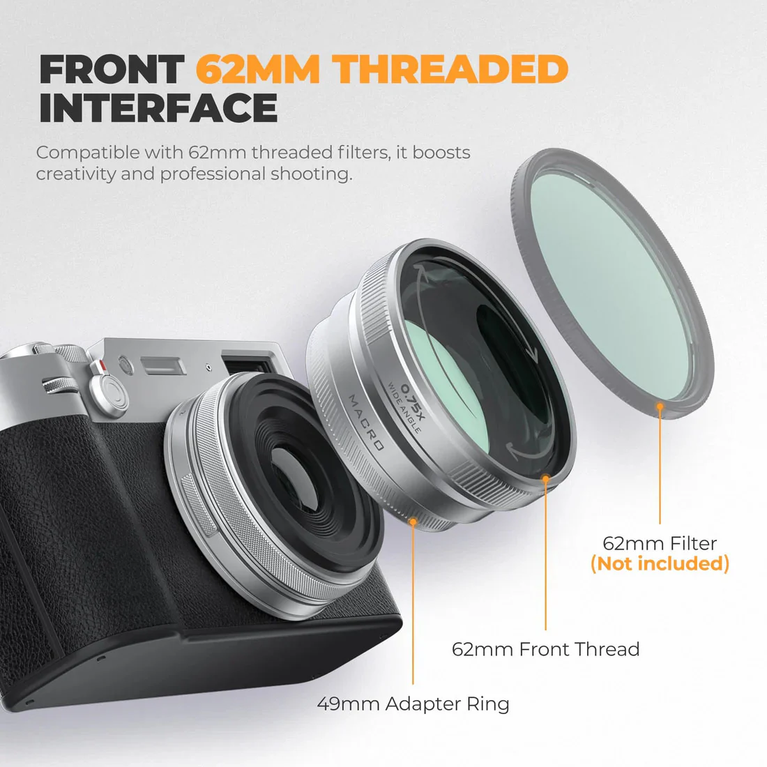 Freewell 2-in-1 Wide Angle & Macro Lens for FUJI X100VI X100V (Silver) - Image 5